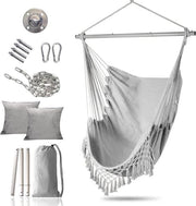 Sedia da Parete Oscillante Portatile con 2 Cuscini, Barra di Supporto in Metallo Rimovibile e Tasca Laterale - Ideale per Utilizzo Indoor e Outdoor in Patio, Camere da Letto o Stanza delle Ragazze (Grigio)