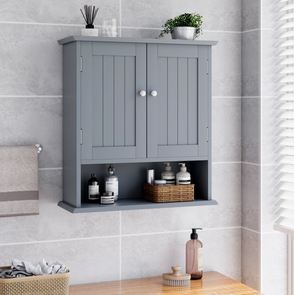 Armadietto bagno a muro 54.6x19.8x60 cm con ripiani regolabili in MDF grigio chiaro