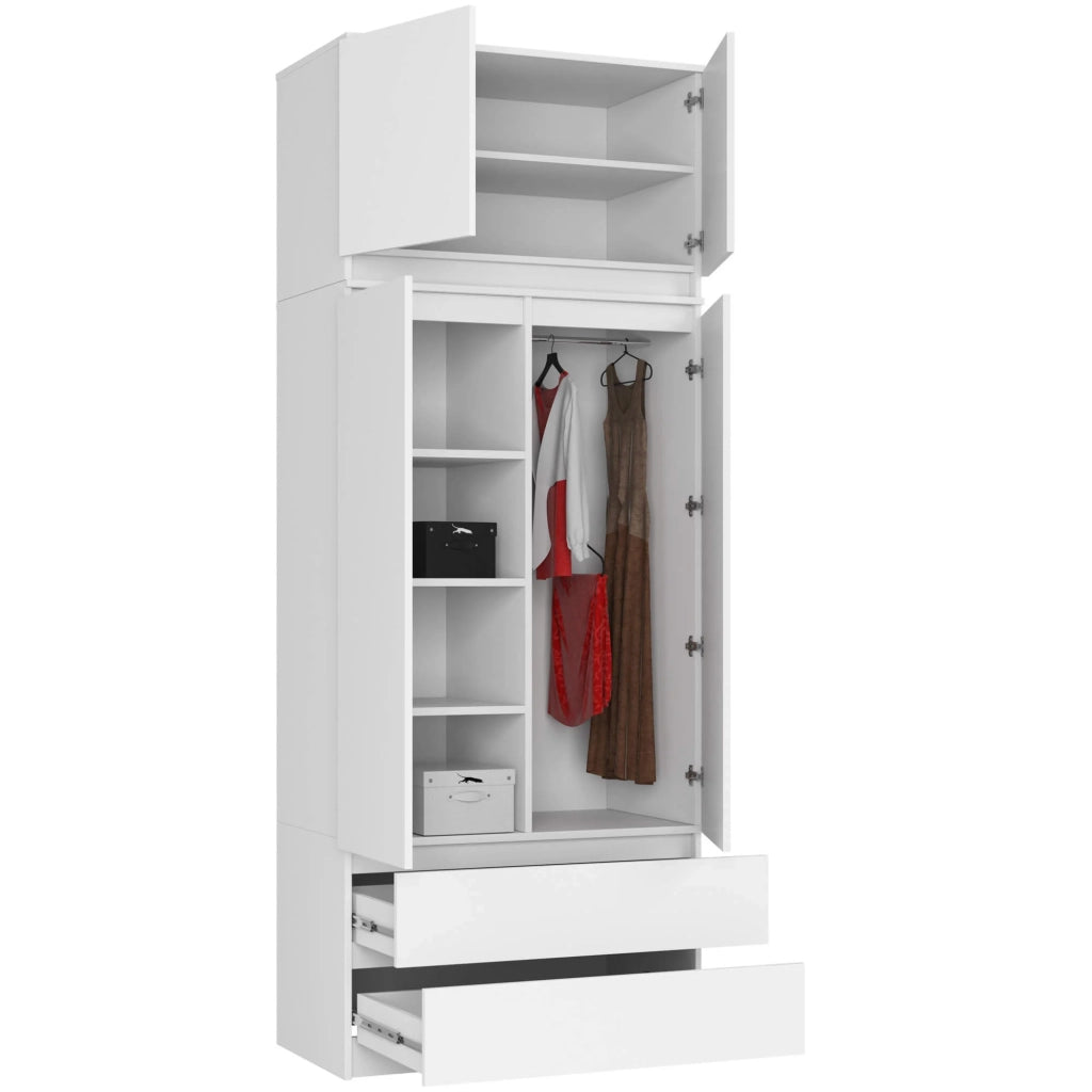 Armadio AKORD S90 con sopralzo Bianca 90 cm 2 ante 2 cassetti 90x51x234 cm