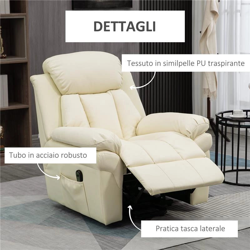 POLTRONA RELAX ALZAPERSONA ELETTRICA CON IMBOTTITURA SPESSA E TELECOMANDO, 96X93X105CM, CREMA