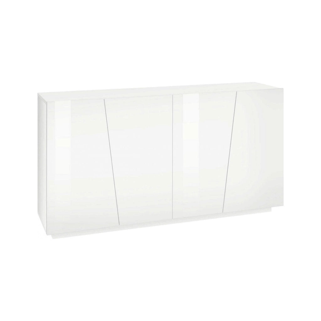 Credenza moderna a 4 Ackhab, Made in Italy, Madia da cucina, Buffet di design da soggiorno, cm 159x43h86, Bianco lucido