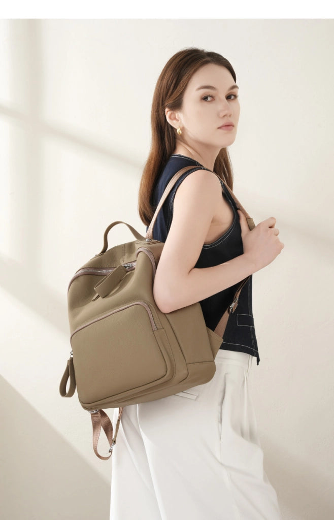 Zaino in vera pelle, borsa casual per la scuola, borsa da viaggio, grigio