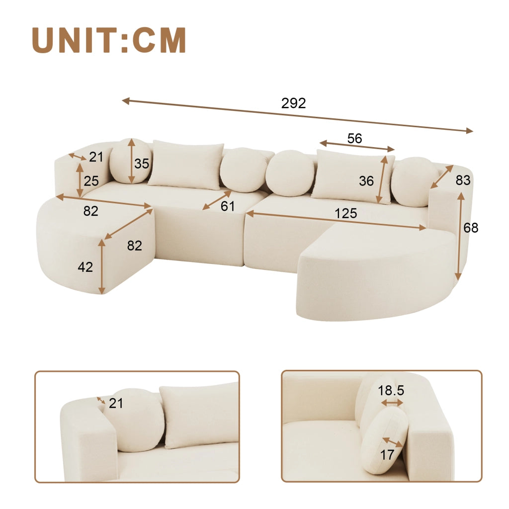 Divano Letto Modulare ¨C MINIMAL ¨C Beige, Chenille, 292x165x68 cm