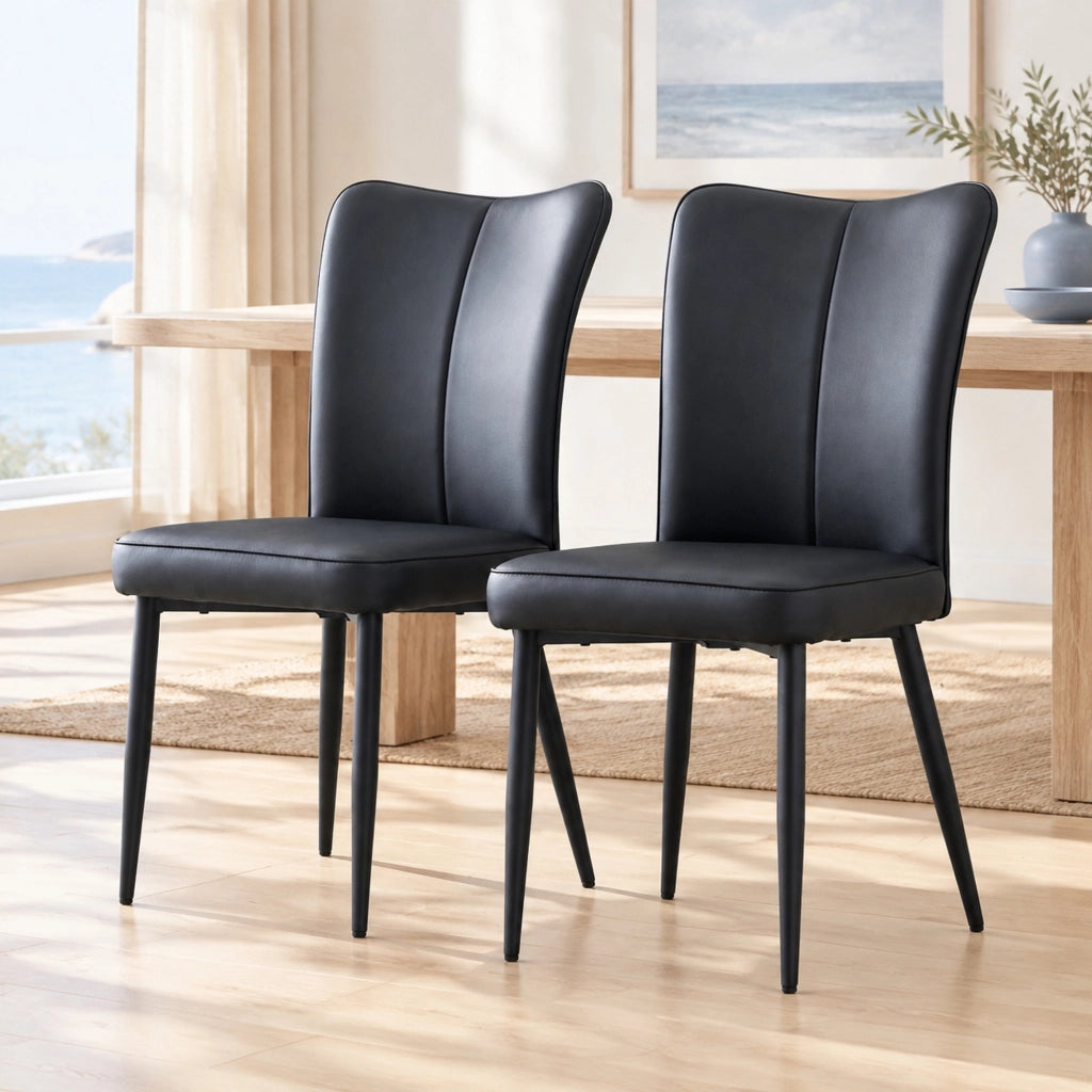 Set di 2 sedie da pranzo con schienale ergonomico in PU e metallo; nere