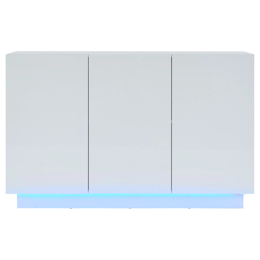 Credenza bianca lucida con luce LED, 120x40x75 cm, in pannello truciolare, con ante regolabili e capacit¨¤ 60 kg