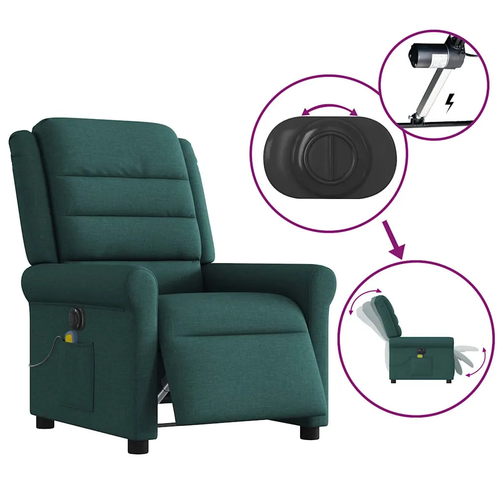 Poltrona Massaggiante | Sedia Relax Reclinabile Elettrica Verde Scuro Tessuto