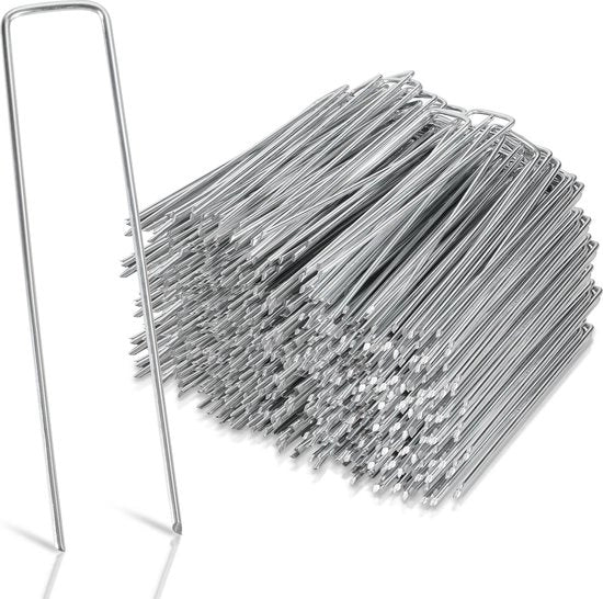 1000 Stuks - 15x2.5cm - Anker in acciaio galvanizzato - Ø2.8mm - Veloce per il fissaggio di reti di protezione, teli di protezione per giardino, schermi, tappeti di erba sintetica, teloni - Anello U stabile