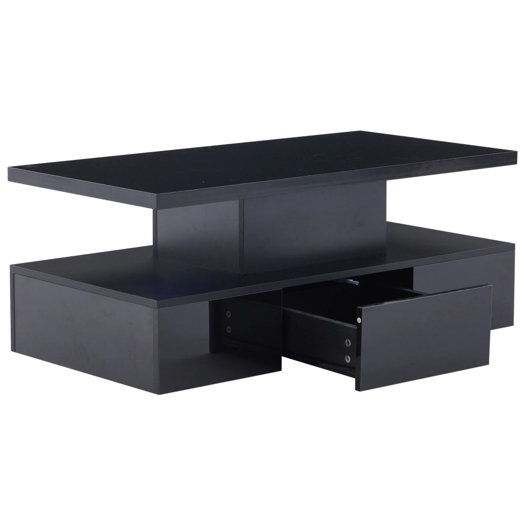 Tavolino da caffè con 1 cassetto; LED e ripiano aperto per soggiorno; nero 100x50x39 cm