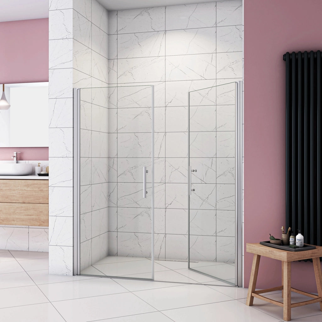 Box Doccia per Nicchia 195 cm Doppia Porta Battente Saloon Vetro Temperato 6 mm Anticalcare Larga 135 cm (70+70: 1318-1358 mm)