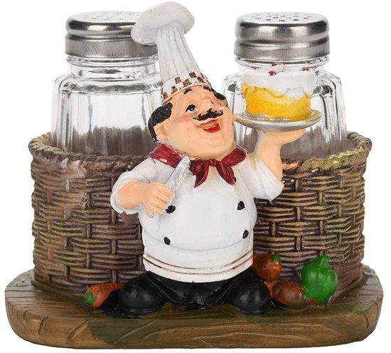 Strumento per macinare sale e pepe - Decorazione per cucina - Materiale in resina - Ornamento per chef - Dimensioni 14,5 x 13,5 x 11 cm - Resistente allo sfregamento e duraturo