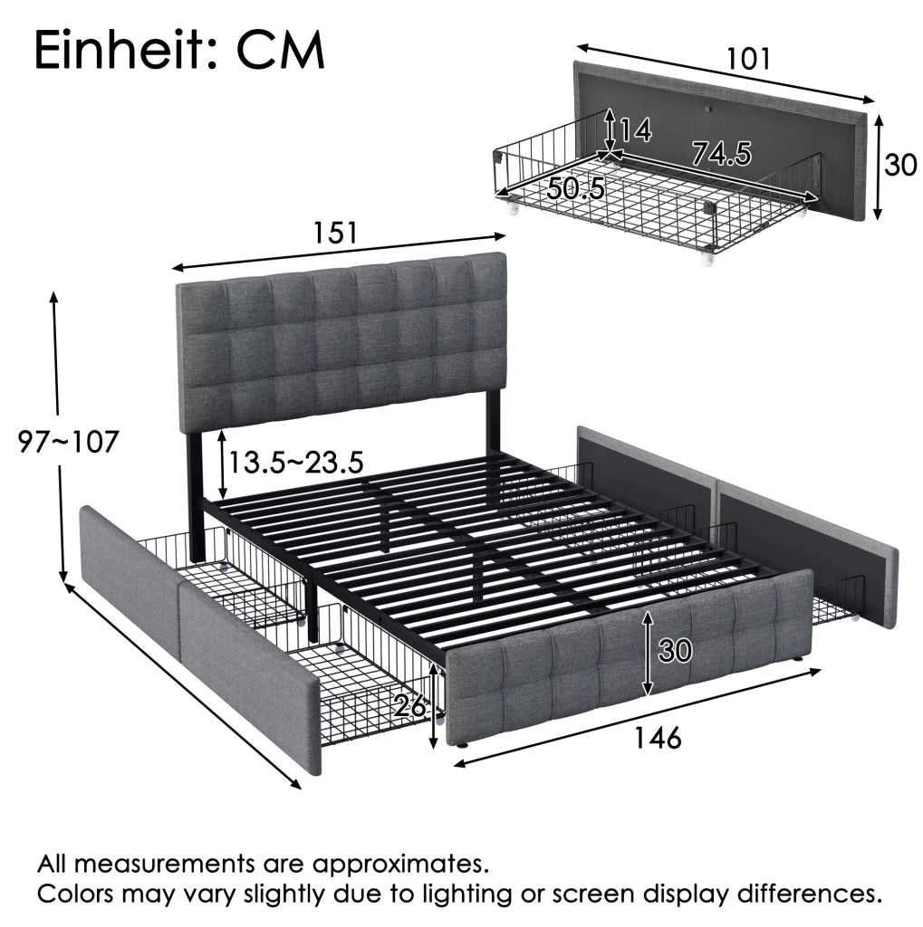 Letto matrimoniale 140x200 cm con 4 cassetti e materasso