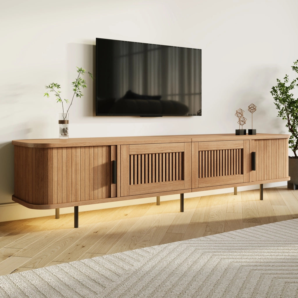 Mobile TV con LED APP 180 cm; angoli arrotondati; in MDF e PB; naturale