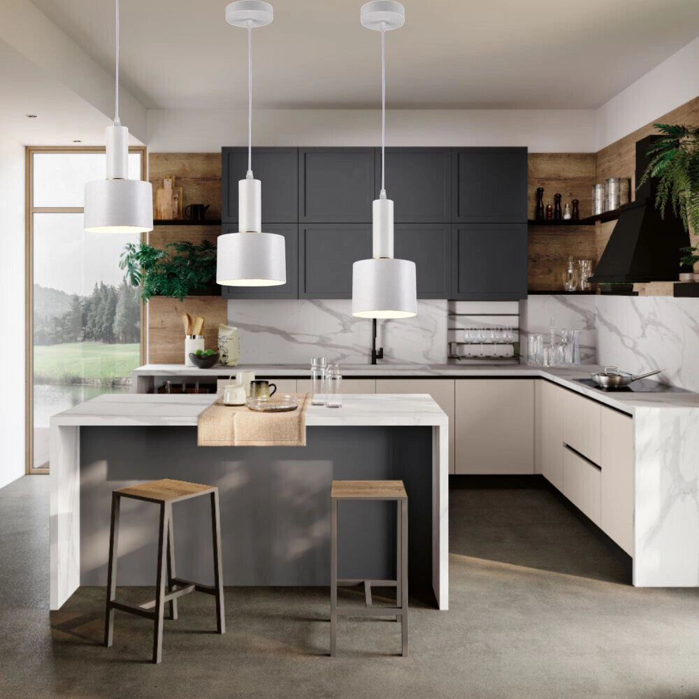 Trade Shop - Lampadario A Sospensione Soffitto E27 Lampada Pendente Minimal Per Cucina Isola Snack A22 - Bianco