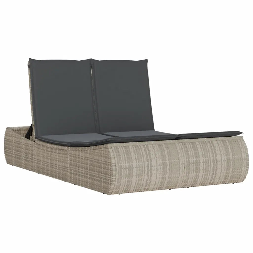 Lettino Prendisole | Sdraio da giardino | Lettino da sole Doppio con Cuscini Grigio Chiaro Polyrattan