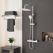 Set di docce termostatiche con 3 funzioni - doccia manuale - set di tubi doccia regolabile - doccia soffitto a 20 cm - forma quadrata - finitura cromata