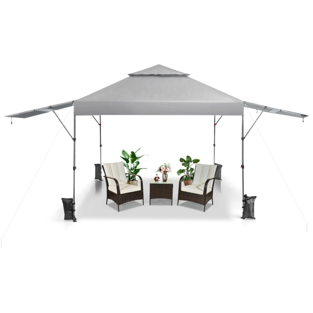 Tenda Pop-up istantanea all¡¯aperto con doppia mezza tenda, Tettoia regolabile in altezza 3x5,37m Argento-Gazebo