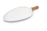 Paletta Vassoio in Porcellana Ovale con Manico in Legno 30 cm