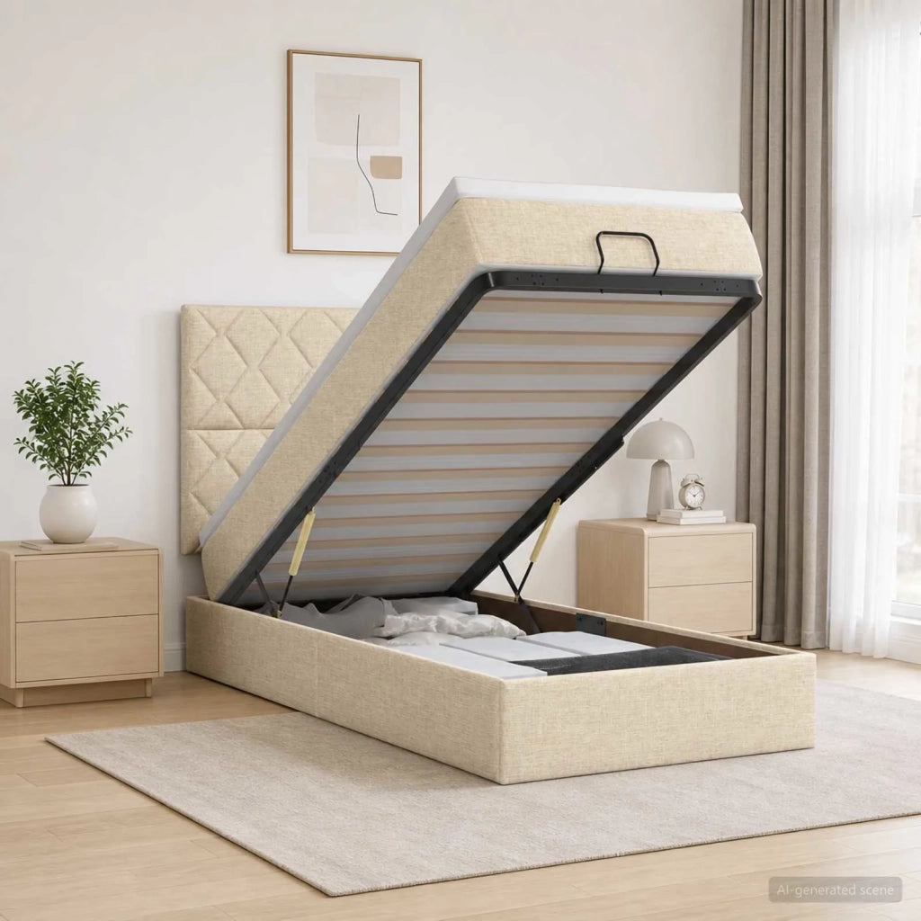 Letto Ottomano con Materasso e LED Crema 90 x 200 cm Tessuto 3458129