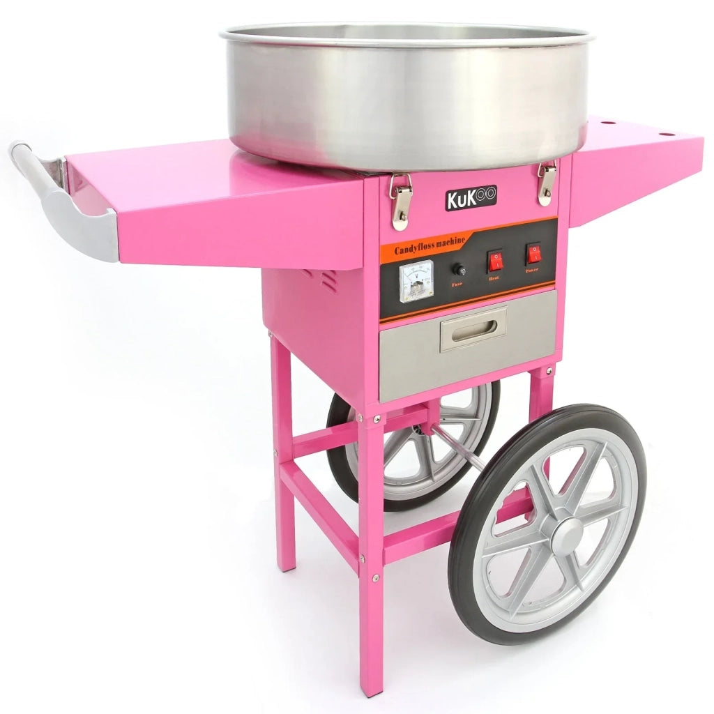Macchina Zucchero Filato Retrò Rosa con Carrello 50 cm Acciaio Inox