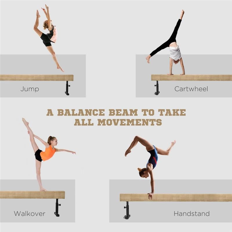 TRAVE GINNASTICA ARTISTICA DA CASA CON ALTEZZA REGOLABILE, RUOTE E PIEDINI ANTISCIVOLO, PER BAMBINI DA 3-12 ANNI, 226X31X59CM, MARRONE