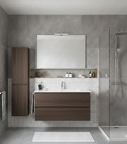 Mobile Bagno LOKI Già Montato 2 cassetti con piedini, lavabo e specchio Frassino tea 70x40 cm con colonna
