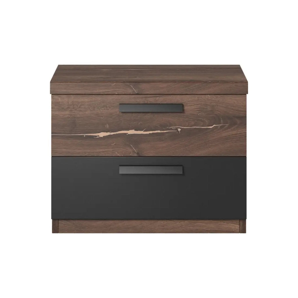 Tavolino da notte 2 cassetti – Rovere scuro e nero – Collezione FOX