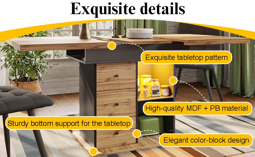Tavolo da Pranzo Allungabile con LED ¨C MINIMAL ¨C 110-140x80 cm, Pieghevole, Salvaspazio, 4-6 Persone