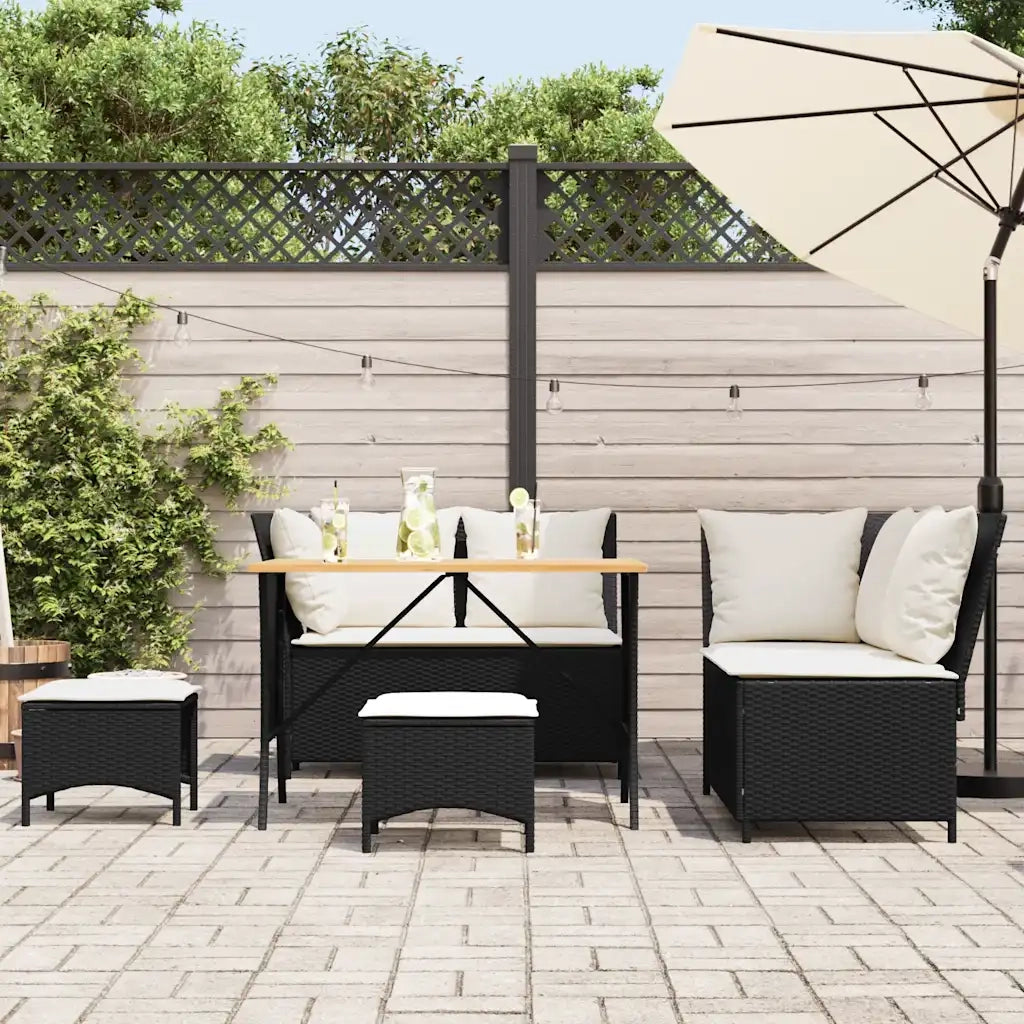 Set Divani da Giardino 5 pz | Set Salotto da Giardino con Cuscini in Polyrattan Nero