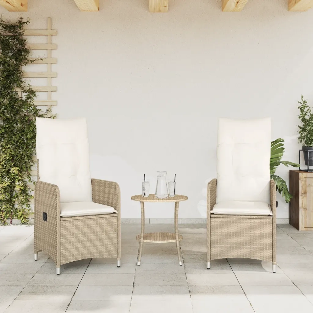 Sedie Reclinabili da Giardino 2 pz | Sedie da Esterno con Cuscini Beige Polyrattan