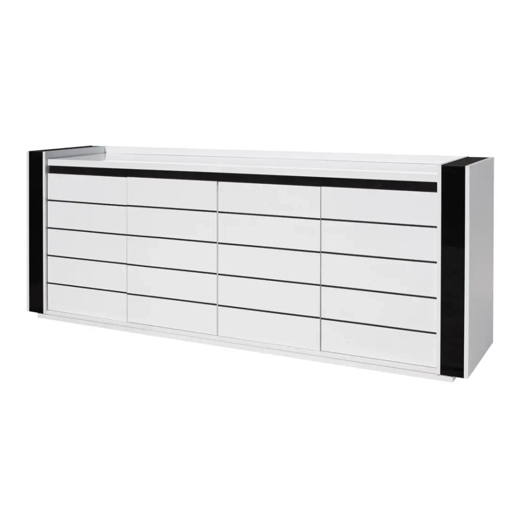 Credenza LINA bianca e nera con LED - 220 x 87 x 50 cm