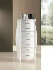 cassettiera in legno bombata Shabby chic bianco con maniglie infinito argento anticato