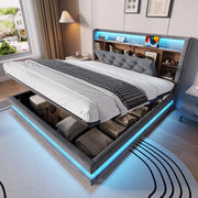 LETTO Contenitore 140x200 cm in velluto grigio con testiera multifunzione