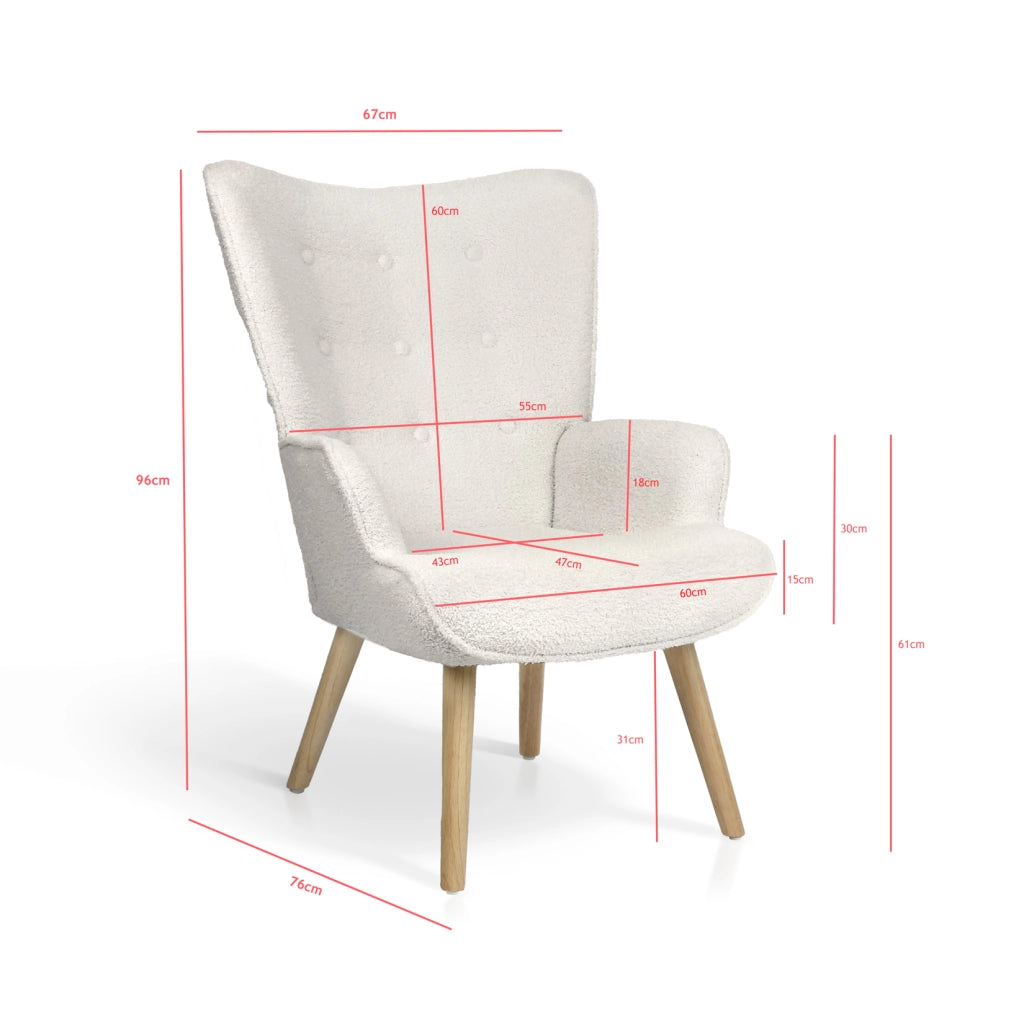 Poltrona Hispanohogar tessuto bouclé bianco gambe Hispanohogar legno 96x67x76