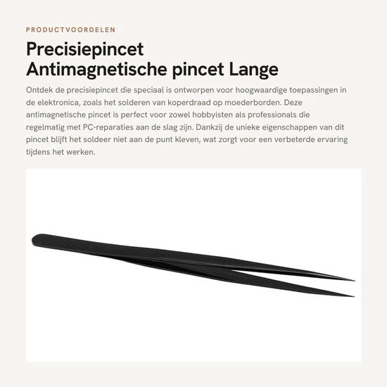 Pincetto antimagnetico per uso professionale - Durata di vita lunga - Corrosione resistente - Ideale per riparazioni PC - Nero