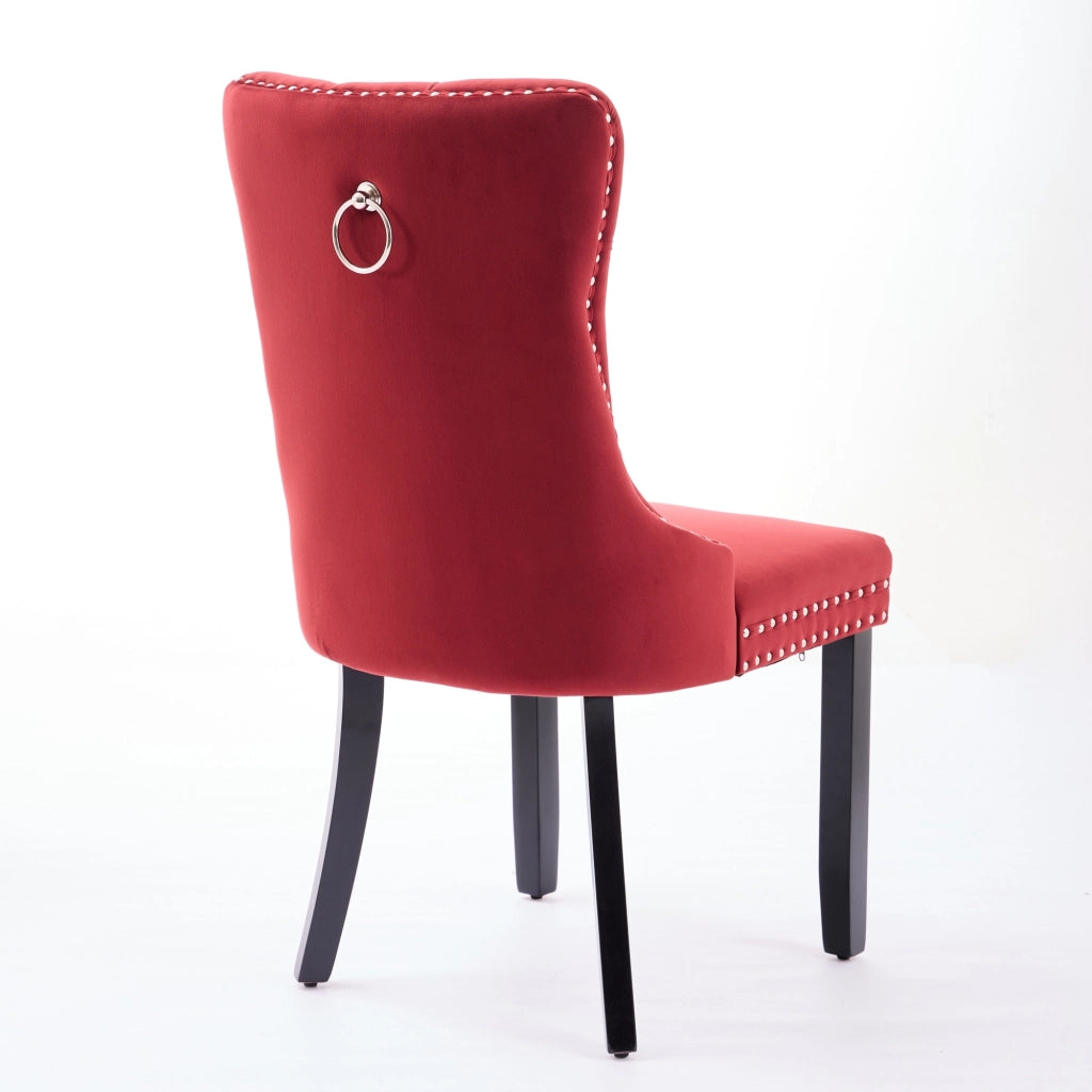 Sedie da Pranzo in Velluto Imbottite con Gambe in Legno ¨C MINIMAL ¨C Set 2 Pezzi, Bordeaux