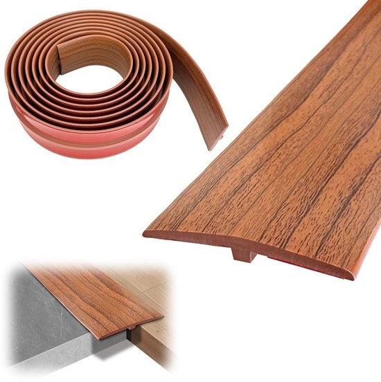 Profilo di transizione 3M x 5CM, striscia di ingresso autoadesiva, T-profilo di transizione, striscia di copertura per differenza di altezza pavimento, striscia di copertura per pavimenti in parquet e laminati, dorsi (finitura in legno, colore miele)
