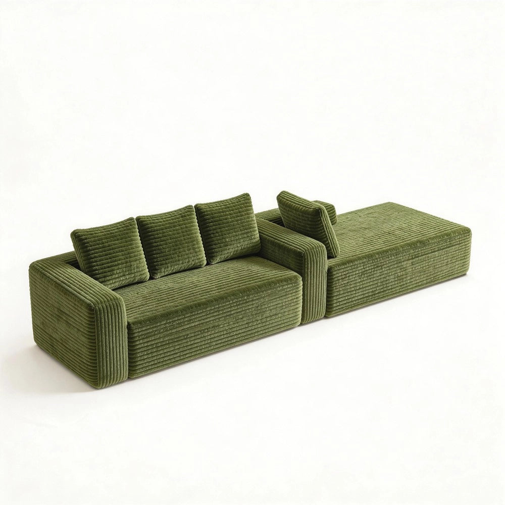 Divano angolare con Chaise Longue ¨C Minimal ¨C verde tessuto velluto morbidissimo
