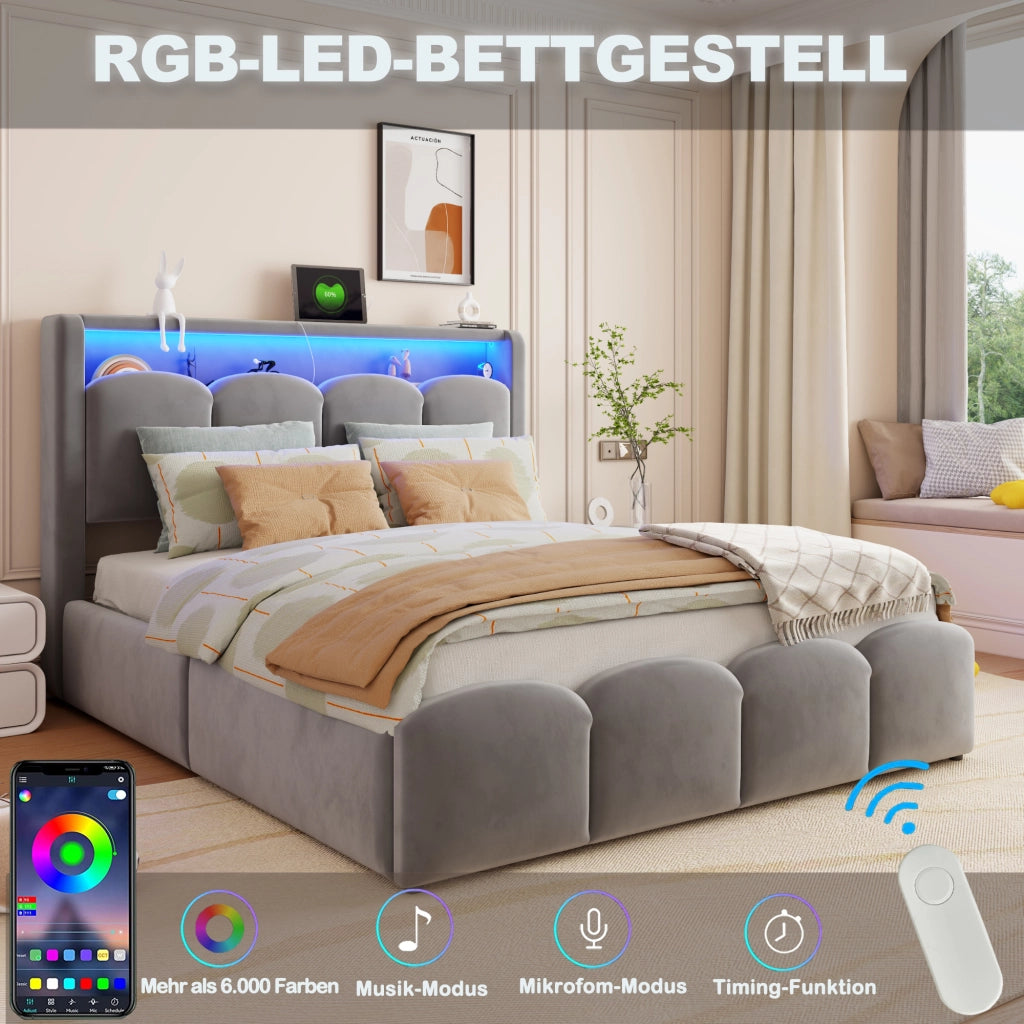 letto imbottito velluto grigio 140 x 200 cm