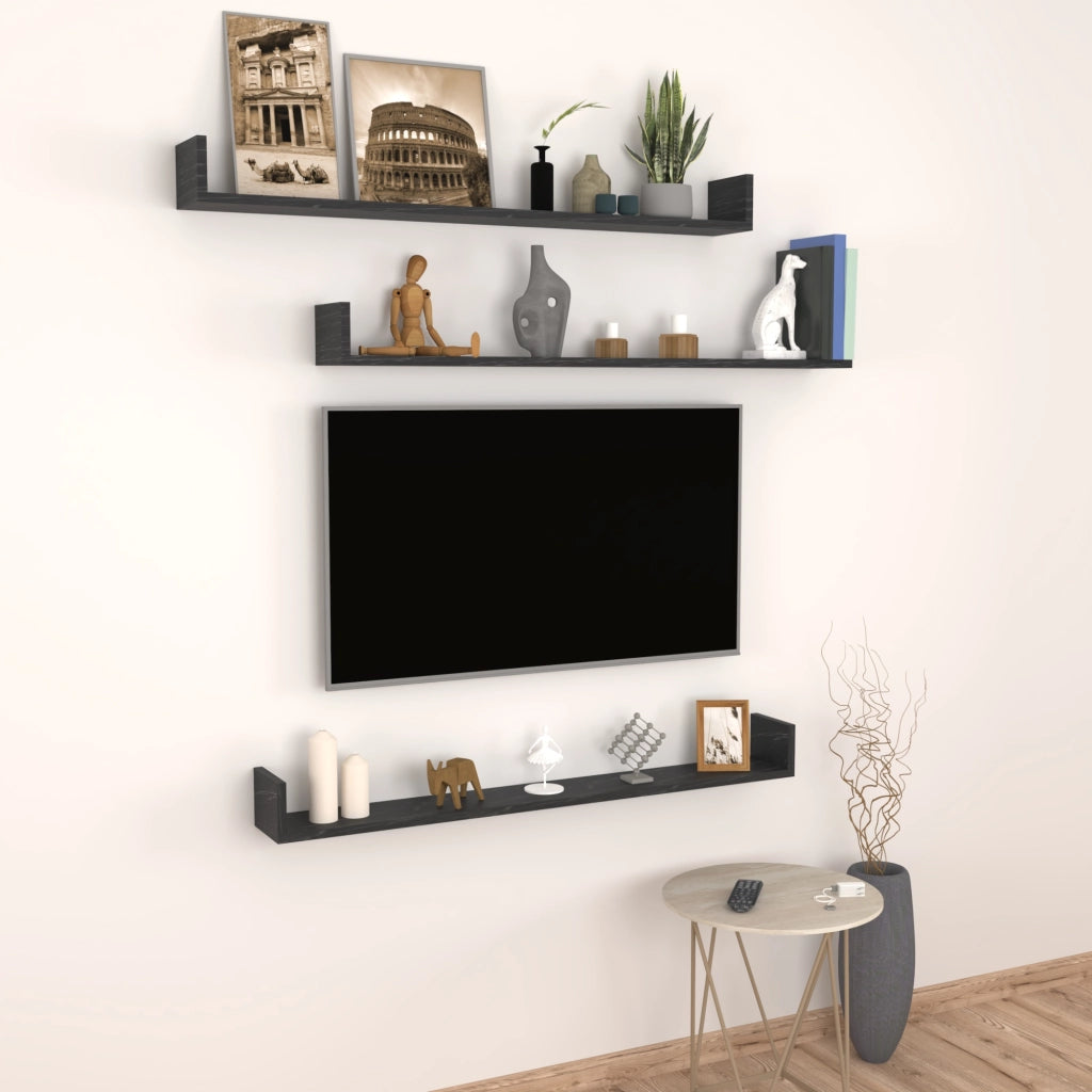 Set 'Höganäs' 3 Mensole da Muro - Consolli Pensili con Piano d'Appoggio a Forma di U - Largo 120 cm - Effetto Marmo Nero [en.casa]