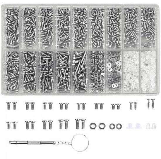 Set di riparazione per occhiali - 1000 pezzi - Mini viti - Kit di viti e chiavi - Viti e chiavi in astuccio professionale - Compatta e portatile