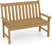Panchina da Esterno, Panca da Giardino in HDPE Resistente con Schienale e Braccioli, Panchina da Parco, Balcone, Spogliatoio e Cortile, 132 x 65 x 91 cm (Naturale)