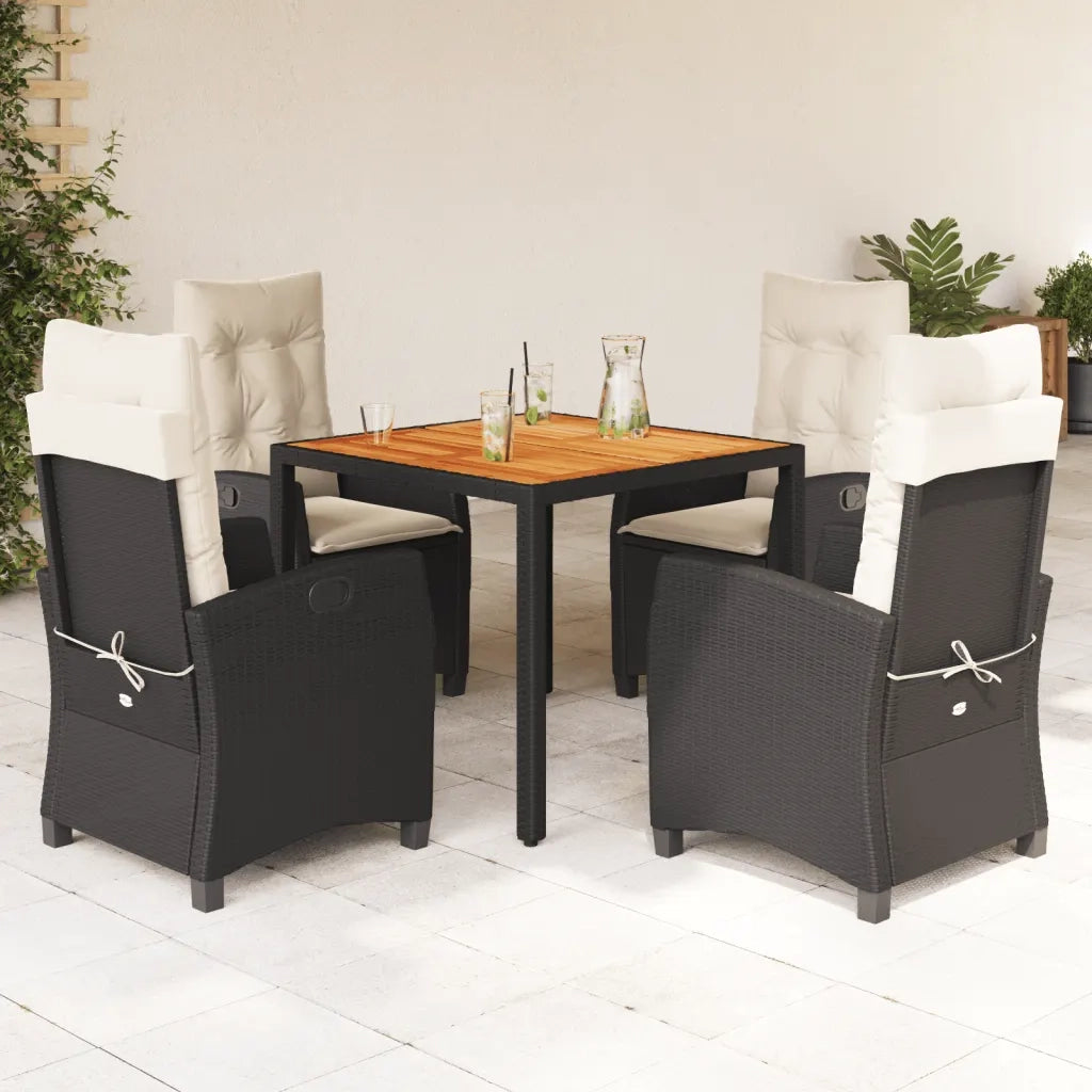 Set da Pranzo da Giardino 5 pz Nero con Cuscini in Polyrattan 3212654