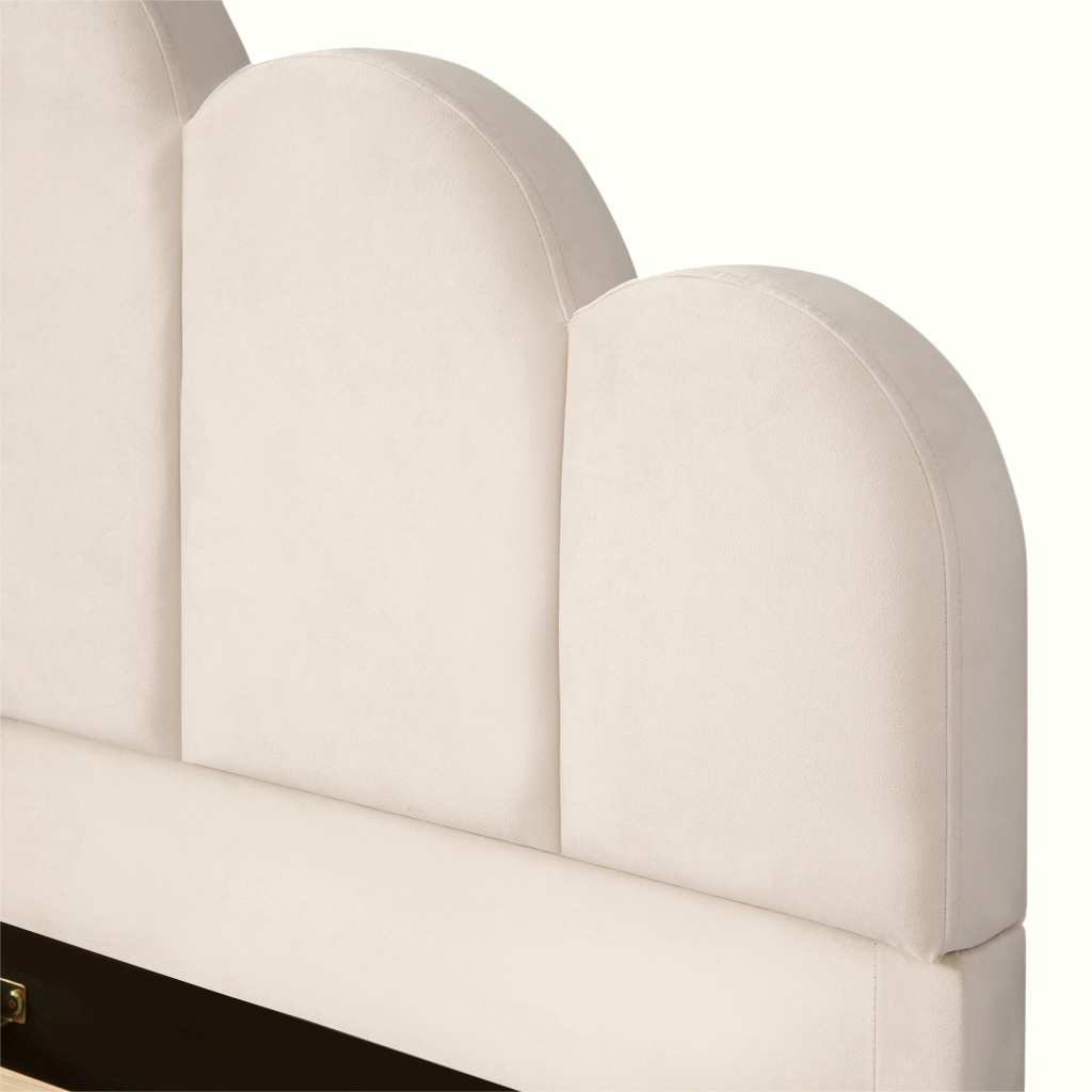 Letto per Bambini 140x200 cm; Con Struttura Unica; Angoli Arrotondati e Velluto Beige