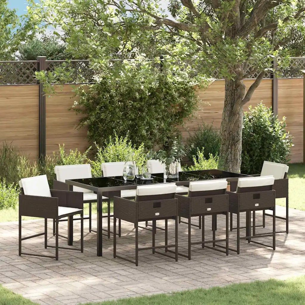 Set da Pranzo per Giardino con cuscino 9 pcs Marrone polyrattan 3380019