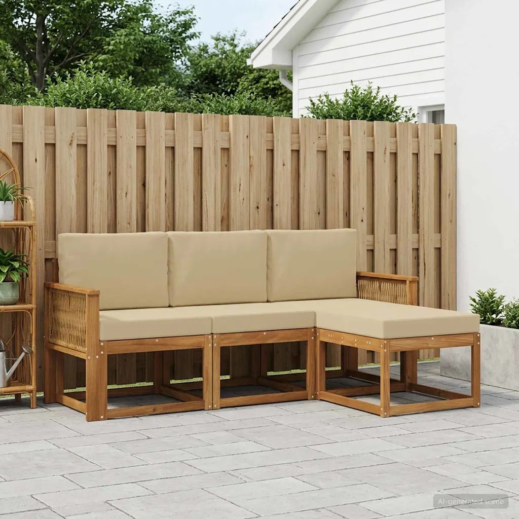 Set di divani da esterno 4 pcs Naturale e Beige Poliestere 3385119