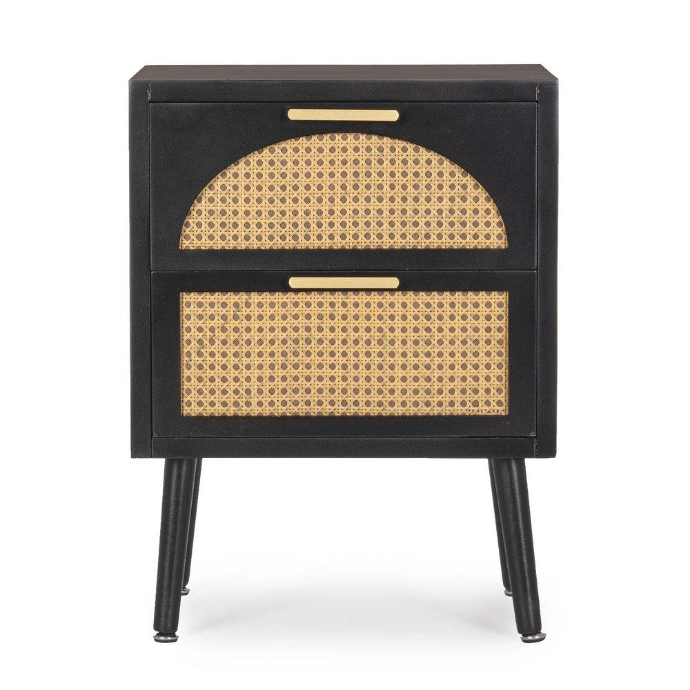 Cassettiera 2 Cassetti Legno Nero Boho da Interno - JOSIE