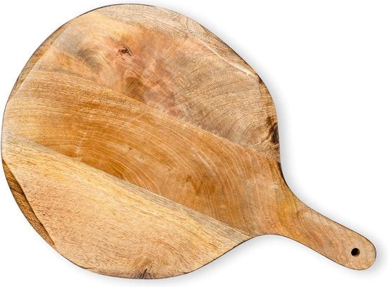 Snodo in legno rotondo | Piatto di servizio in legno di mango | Snodo in legno | Tavola di preparazione e servizio | Piatto di charcuterie - 16" x 11