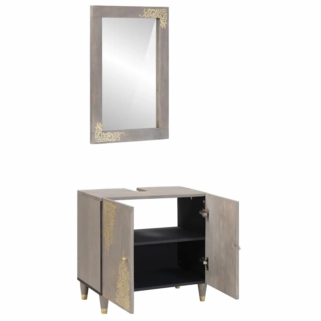Set di Armadi da Bagno 2 pcs Grigio Legno di mango massello