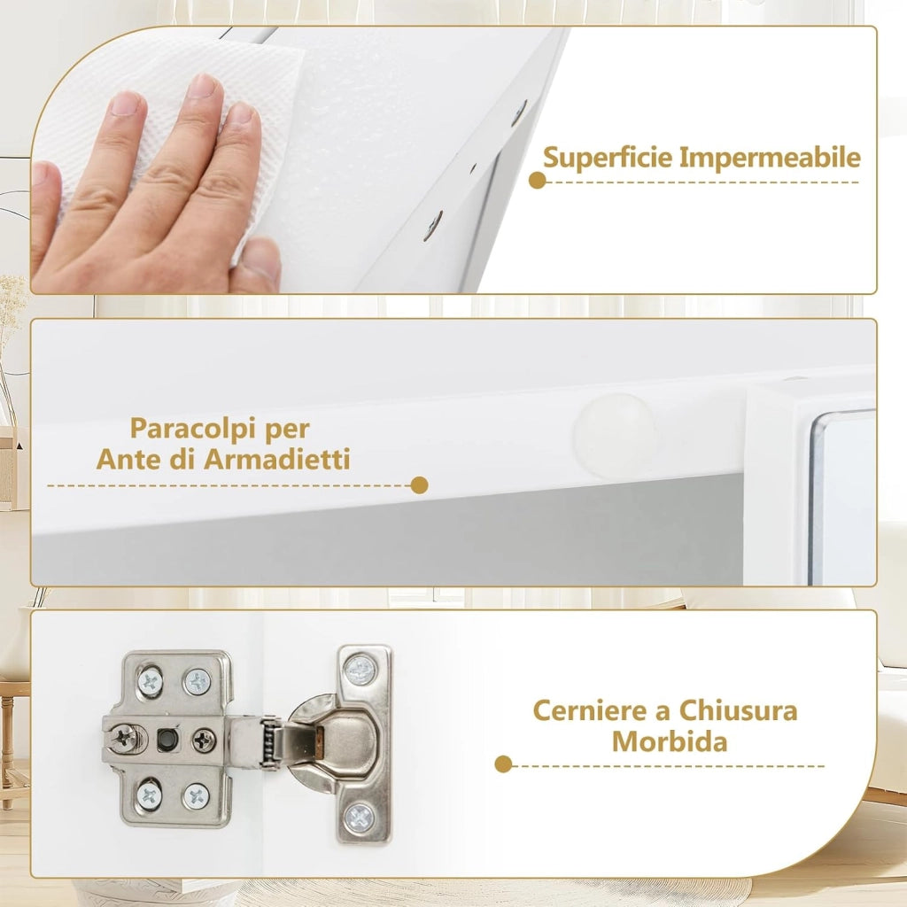 Armadietto da Bagno con Specchio a 2 Ante, Mobiletto da Parete Pensile con Mensola Regolabile, Mobile Bagno Sospeso con Specchiera 65 x 62 x 11 cm, Bianco