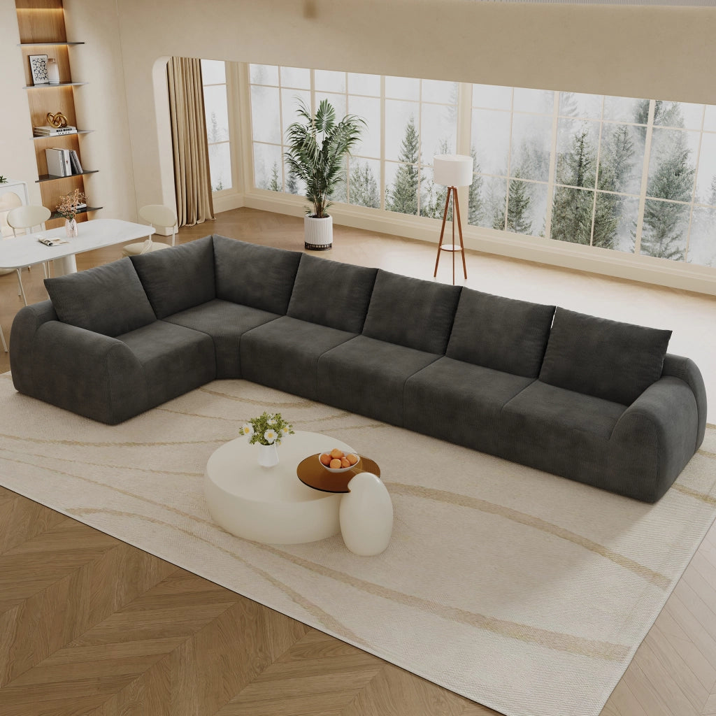 Divano angolare in chenille con imbottitura in schiuma elastica - grigio scuro